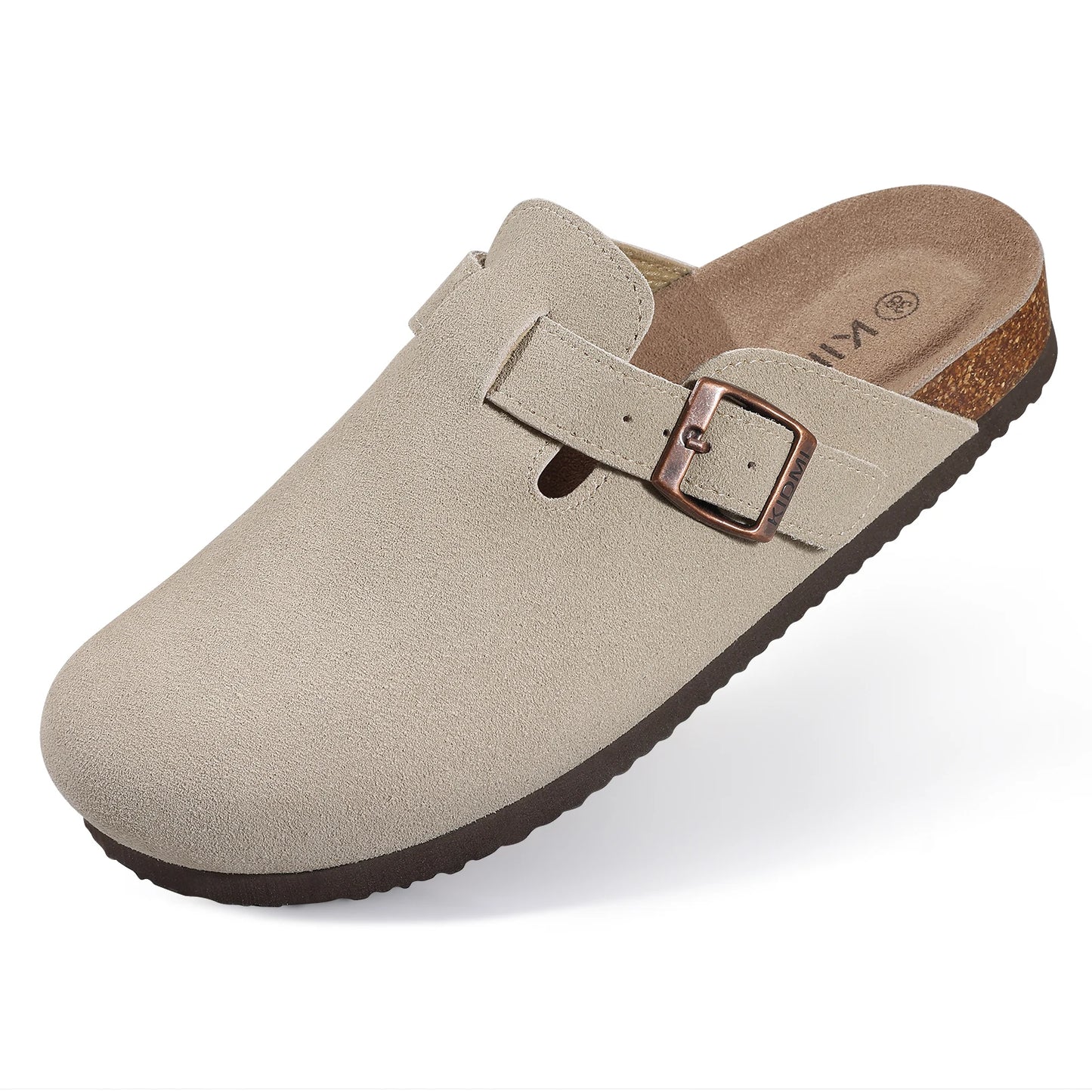 Comwarm – Mules en daim pour femmes, pantoufles, sabots pour hommes, sandales à semelle intérieure en liège avec Support d'arc, diapositives de plage en plein air, chaussures de maison