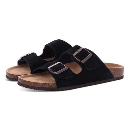 Comwarm – Mules en daim pour femmes, pantoufles, sabots pour hommes, sandales à semelle intérieure en liège avec Support d'arc, diapositives de plage en plein air, chaussures de maison