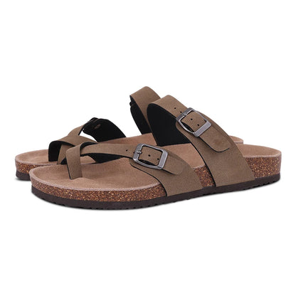 Comwarm – Mules en daim pour femmes, pantoufles, sabots pour hommes, sandales à semelle intérieure en liège avec Support d'arc, diapositives de plage en plein air, chaussures de maison