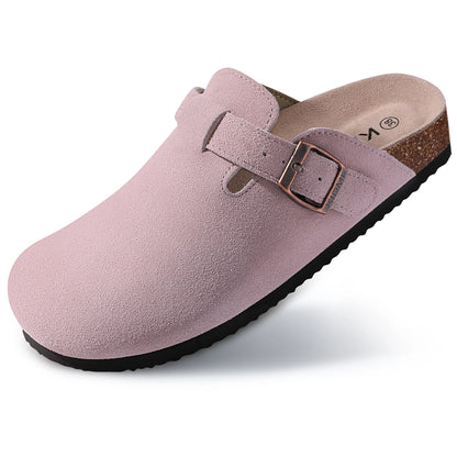 Comwarm – Mules en daim pour femmes, pantoufles, sabots pour hommes, sandales à semelle intérieure en liège avec Support d'arc, diapositives de plage en plein air, chaussures de maison
